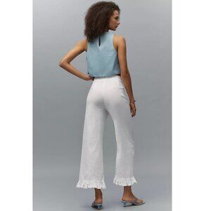 Anthropologie Maeve Colette White Magic Fabric Ruffle Hem Wide Leg Pants Size 26
